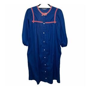 VTG Models Coat Size M L ? Full Length House Coat Mumu Navy Blue Nautical Pocket